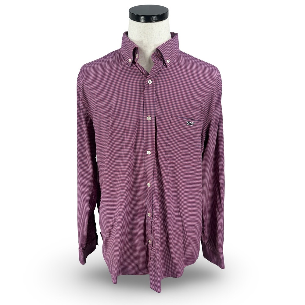 Vineyard Vines Performance Classic Fit Tucker Shirt Pink Navy Gingham Mens XL